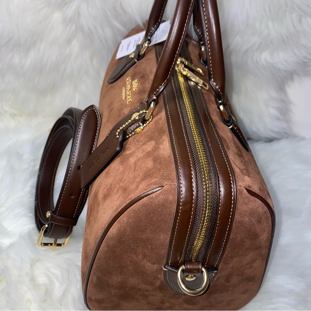 Coach 🤎 Large rowan satchel Suede New purse - Picture 2 of 14